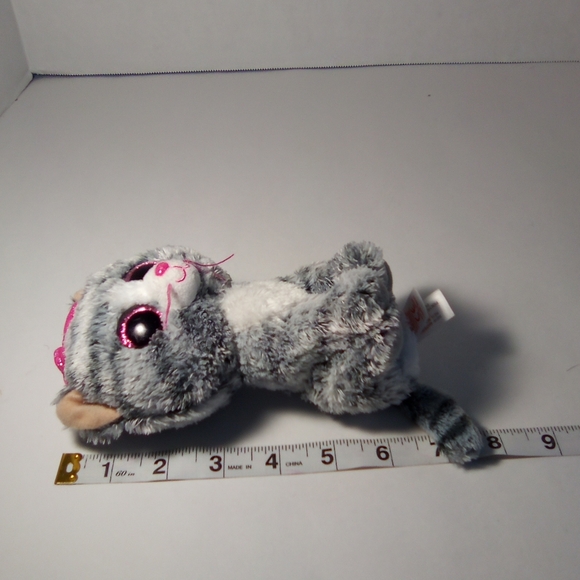 Tysilk Kiki Grey Striped Kitten with Pink Eyes Stuffed Animal Plush - Picture 7 of 9